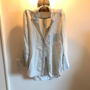 Cloth & Stone High Low 3/4 Sleeves Chambray Button